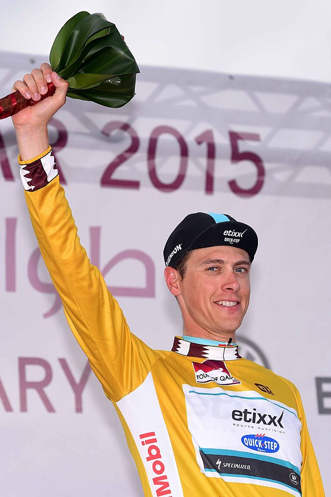 Niki Terpstra (Etixx-QuickStep) in the leader's jersey
