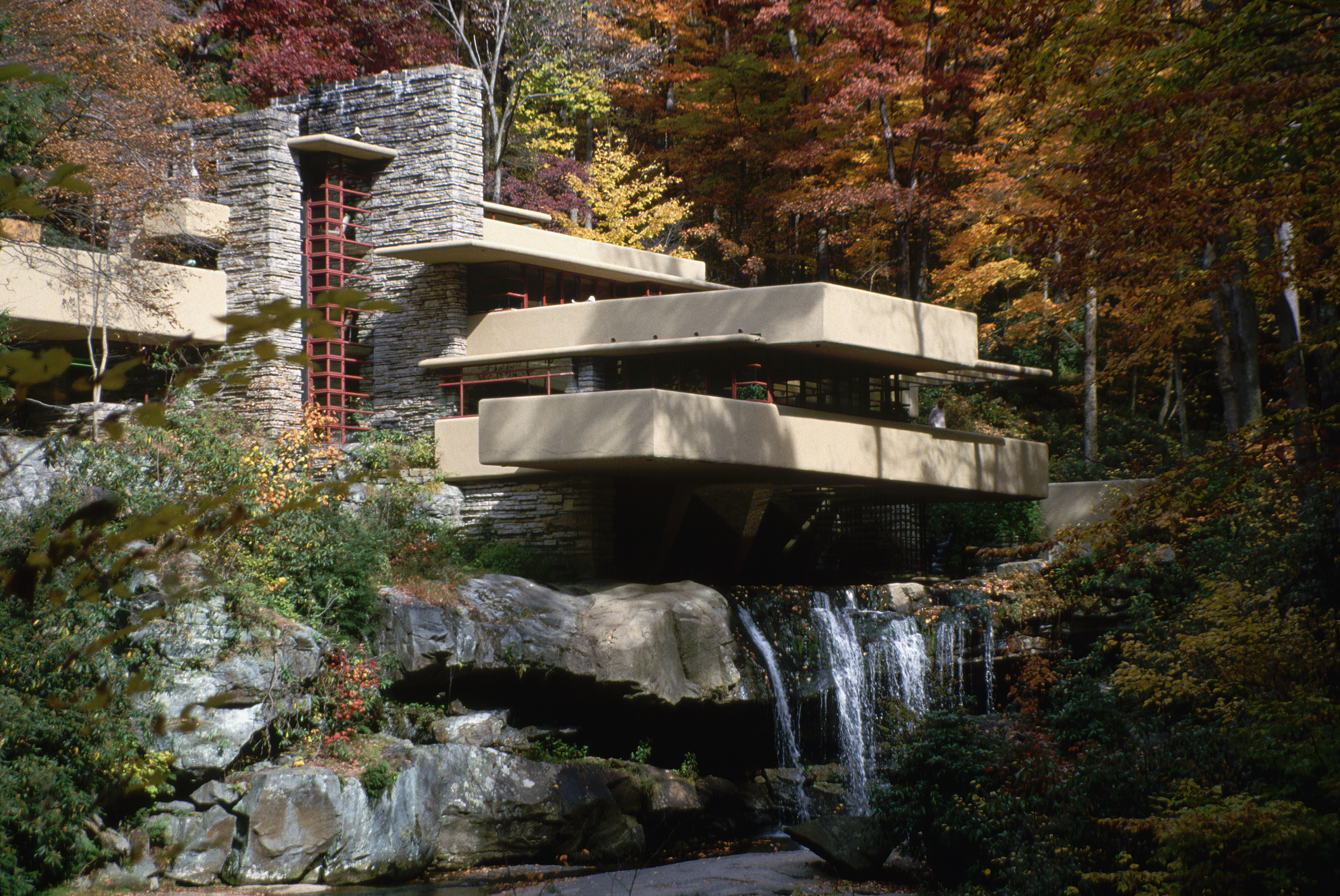 The exterior of Frank Lloyd Wright&#039;s Fallingwater in Pennsylvania