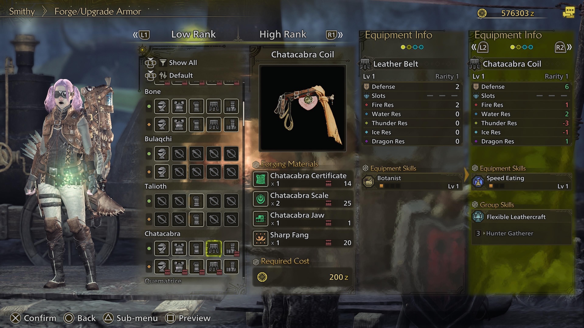 The chatacabra coil crafting menu