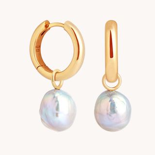 Tranquility Pearl Charm Hoops in Gold