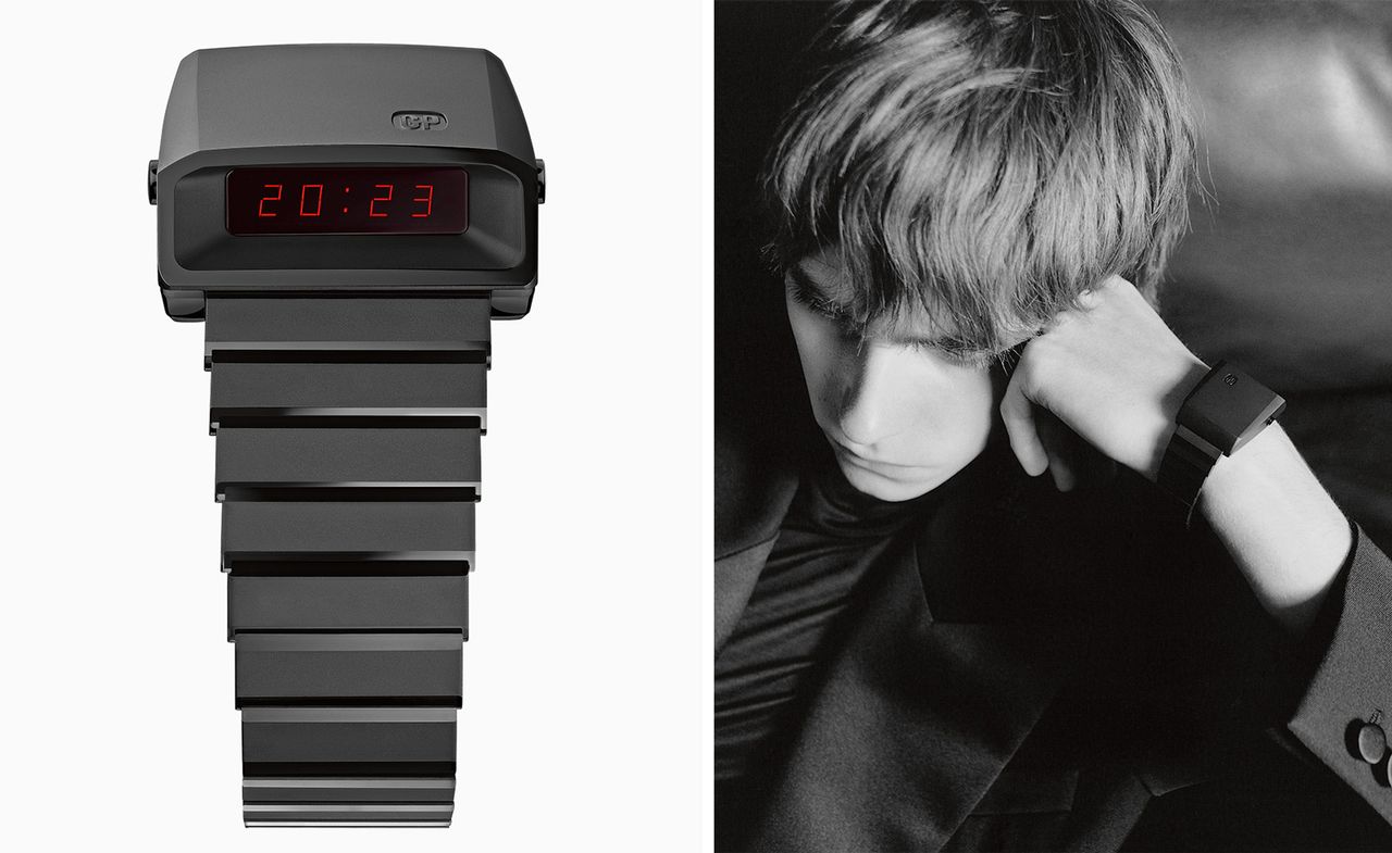  black Casquette 2.0 Saint Laurent 01 watch and model wearing it