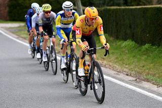 WAREGEM BELGIUM MARCH 29 Alexander Kristoff of Norway and UnoX Pro Cycling Team competes in the breakaway during the 77th Dwars Door Vlaanderen 2023 Mens Elite a 1837km one day race from Roeselare to Waregem DDV23 on March 29 2023 in Waregem Belgium Photo by Tim de WaeleGetty Images