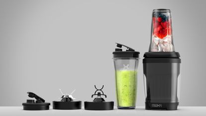 best protein shake blender: Pictured here, the ProMixx blender, featured here with all its attachments