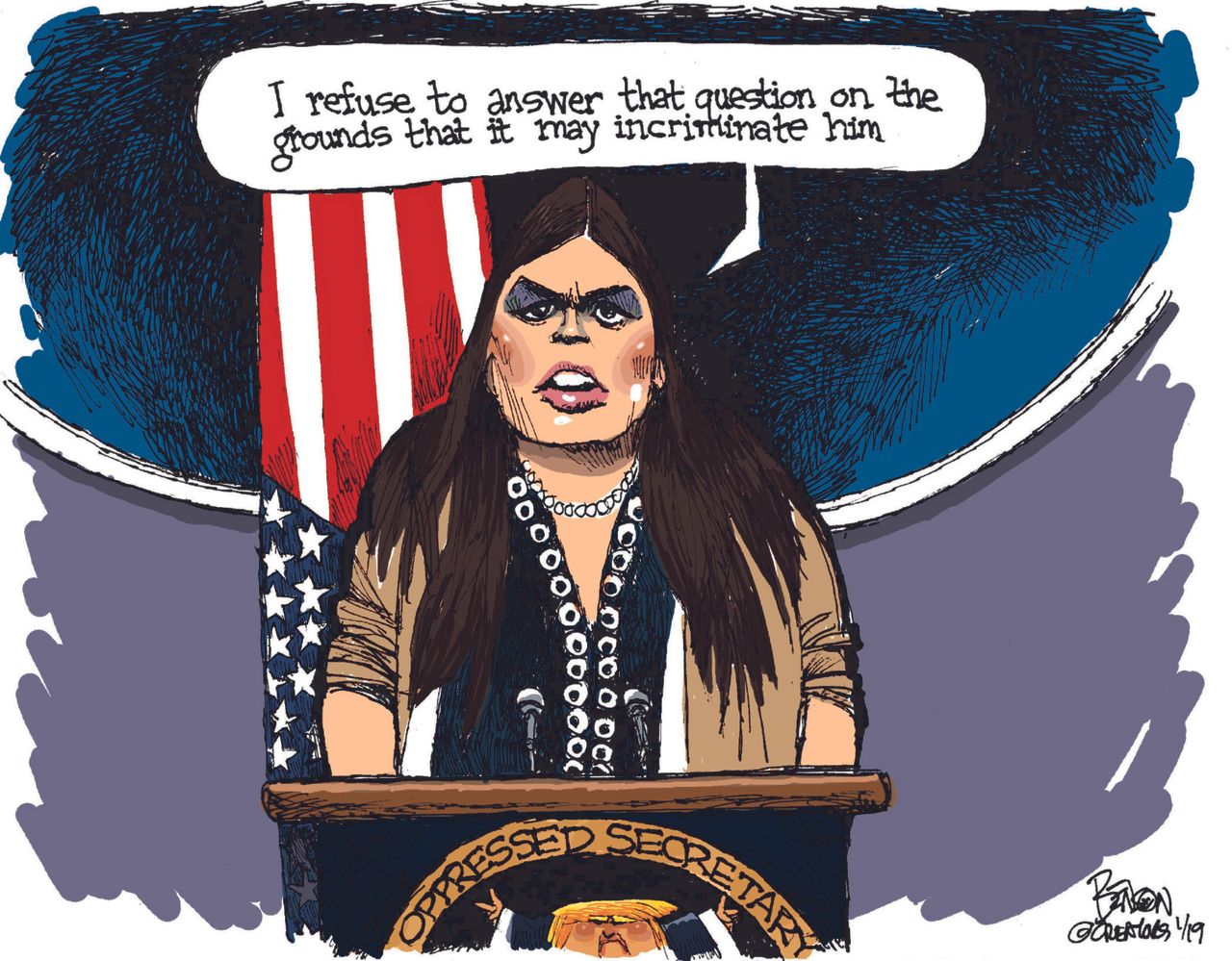 Political Cartoon U.S. Sandra Huckabee Sanders Trump