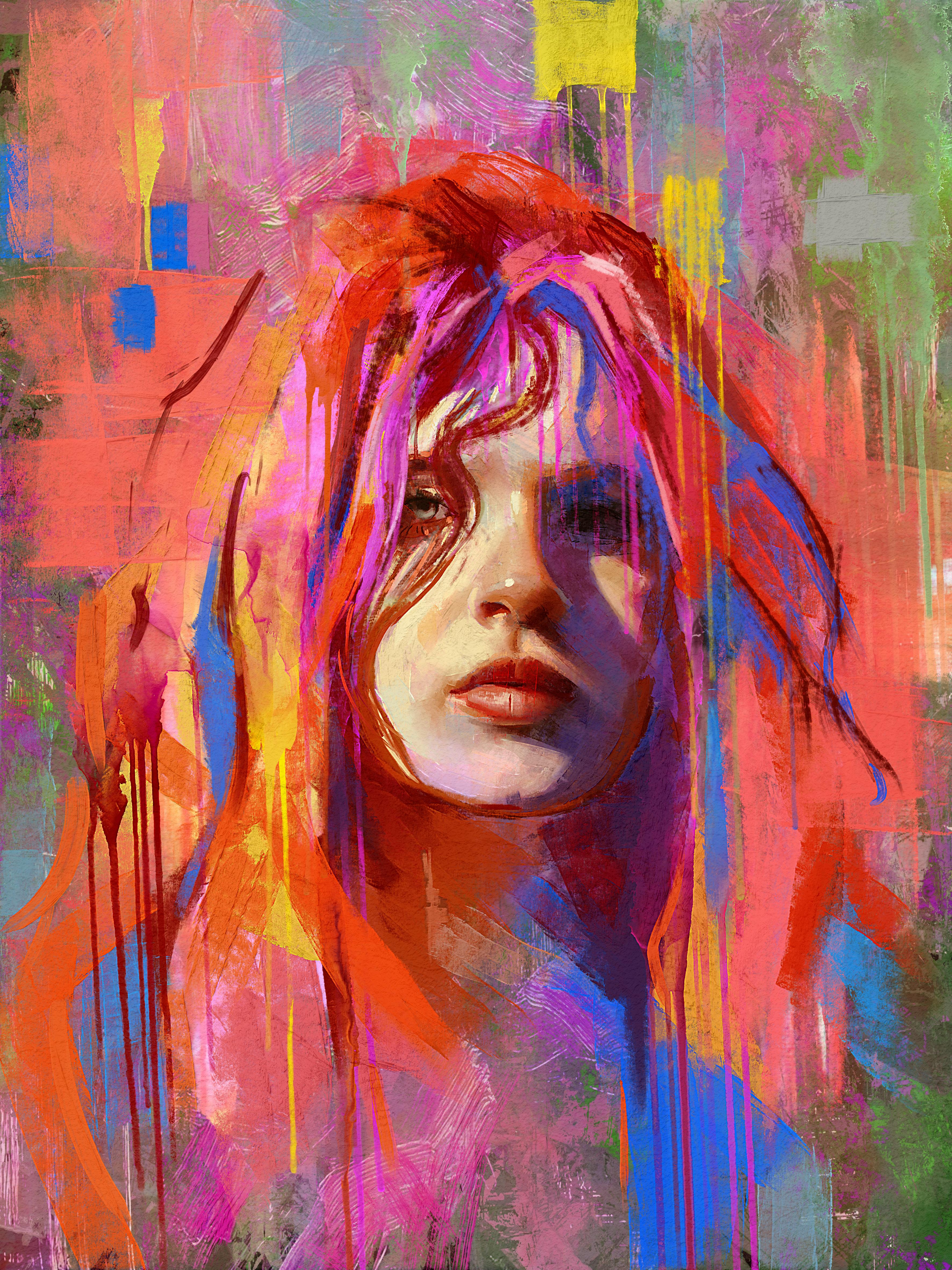 Rebelle 8; a painting of a woman, lots of colour