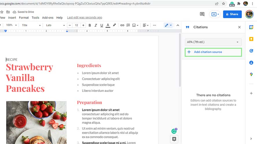 How to automatically insert a bibliography in Google Docs