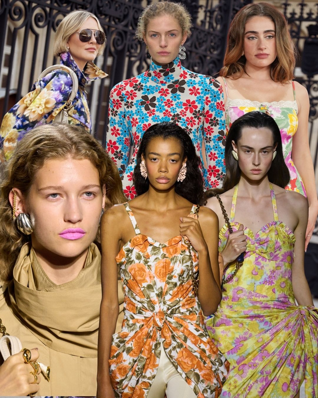 An image of the biggest floral fashion trends for spring 2026, as seen on the spring/summer 2026 runway from Chlo&amp;eacute;, Celine and on Rachel Sennott.