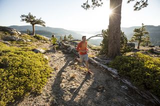 Men trail running at Donner Pass