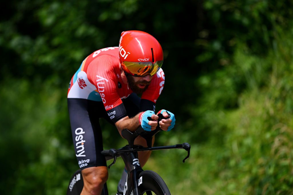 BELMONTDELALOIRE FRANCE JUNE 07 Thomas De Gendt of Belgium and Team Lotto Dstny sprints during the 75th Criterium du Dauphine 2023 Stage 4 individual time trial from Cours to BelmontdelaLoire 482m UCIWT on June 07 2023 in BelmontdelaLoire France Photo by Dario BelingheriGetty Images