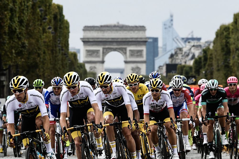 Team Sky racing the final stage at the Tour de France