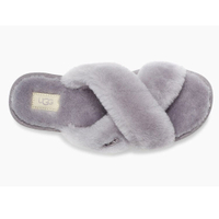 UGG Fuzzette cross strap fluffy slippers in grey | £70 at ASOS