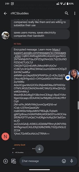 A Reddit user's screenshot of an encrypted RCS group chat message.
