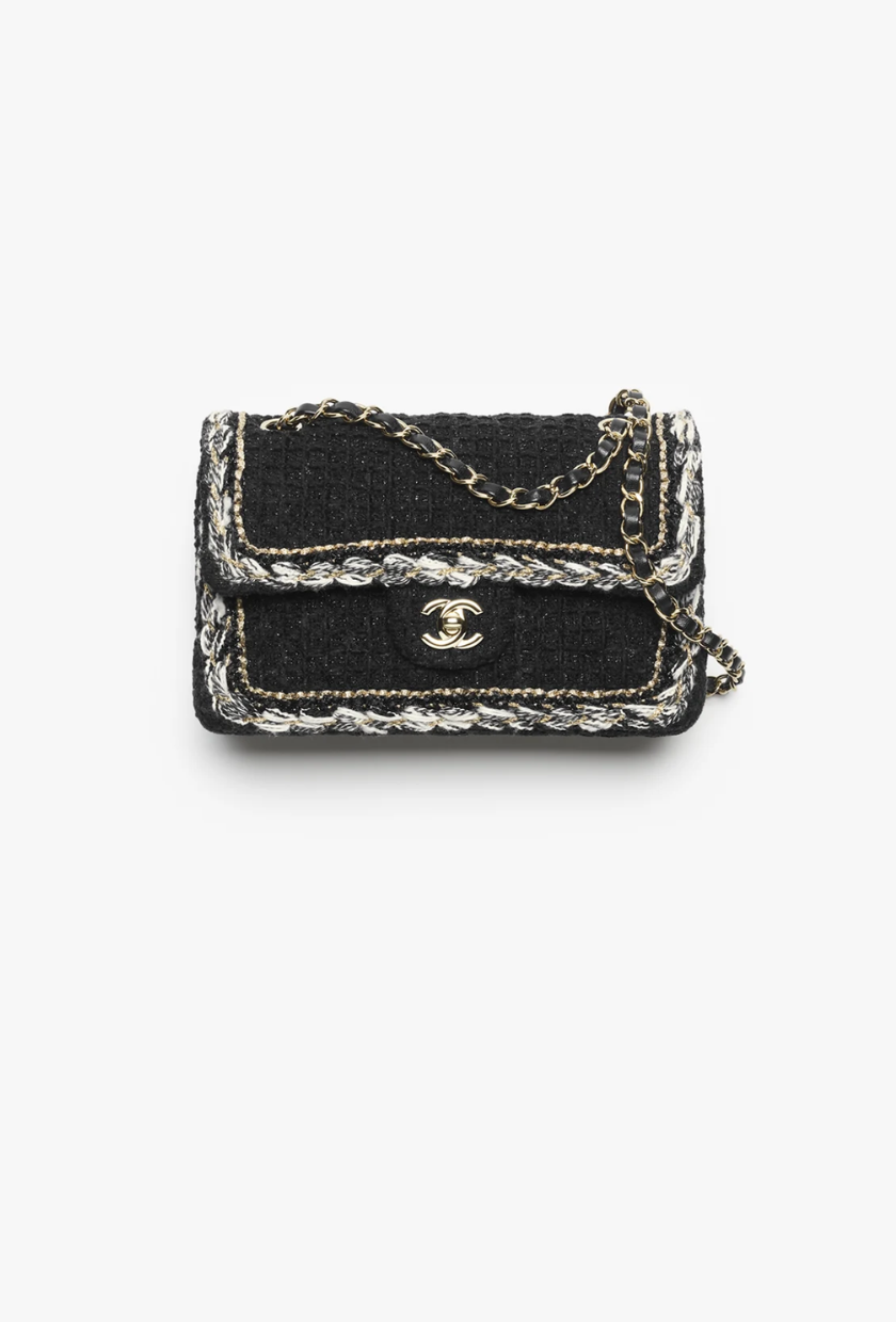 An image of the Chanel Classic Flap in Cotton Tweed &amp;amp; Gold-Tone Metal Black.