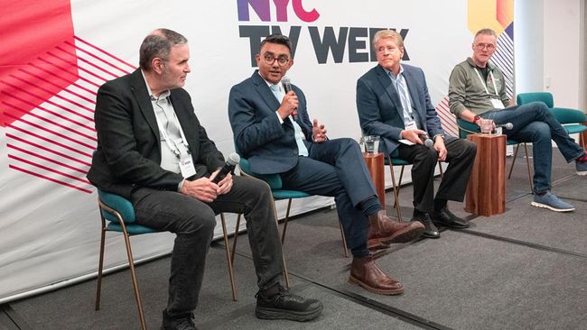 (From l.): Lee Berke, Narendra Nag, Rick Allen and Wim Sweldens on a Next TV Summit panel