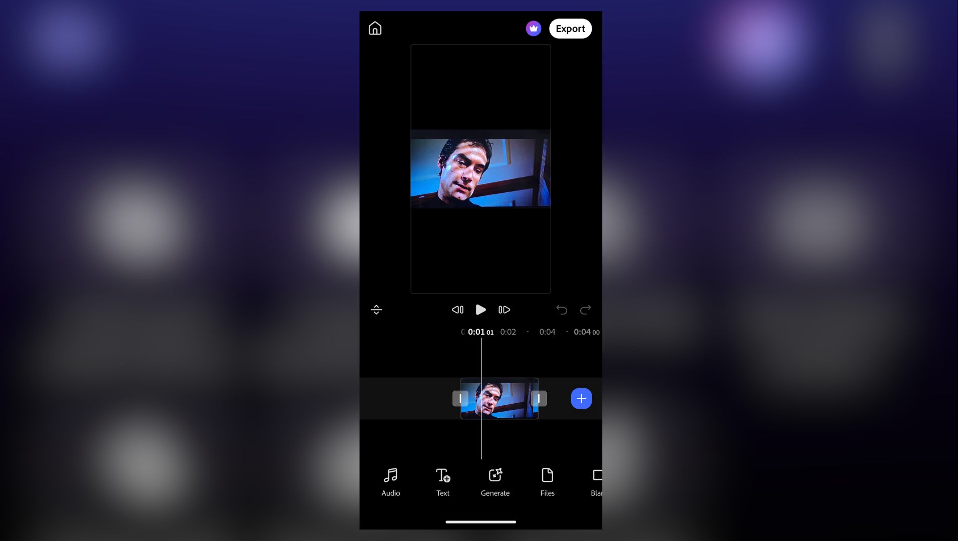 Using Adobe Premiere on Android to edit videos, with a blurred version of the app for background color