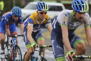 Cameron Meyer sat near the front of the main peloton for most of the day with his team mates for protection