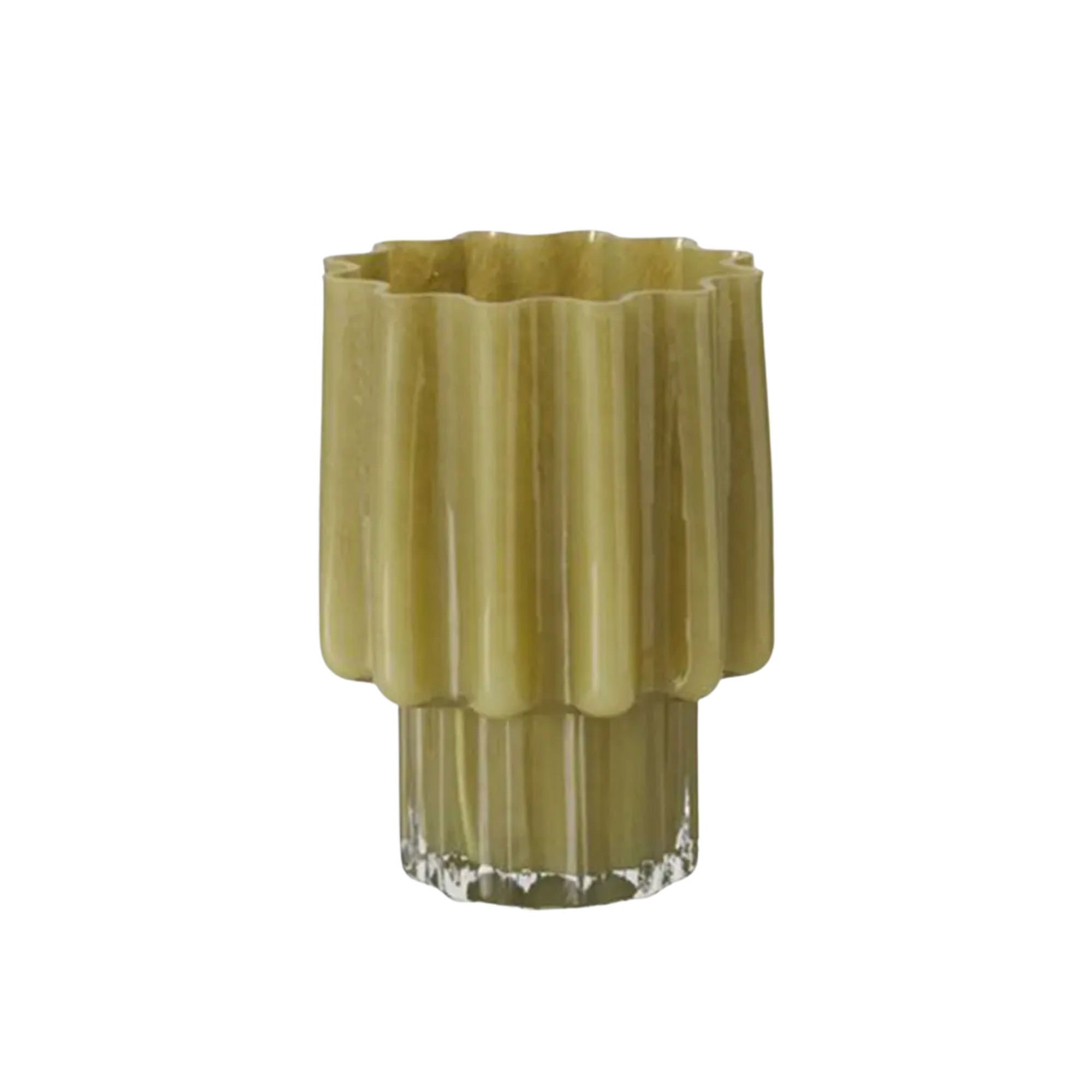 an olive green vase with a rigid frame