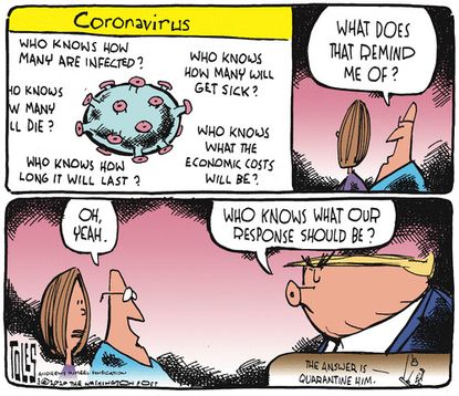 Political Cartoon U.S. Trump CDC Coronavirus response quarantine questions