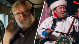 Gabe Newell in a recording studio; Batzorig Vaanchig and his group perform at the Grand Theater of National Art in Ulaanbaatar, Mongolia. 