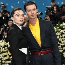 Aimee Lou Wood and Patrick Schwarzenegger attend the 2025 Met Gala Celebrating "Superfine: Tailoring Black Style" at Metropolitan Museum of Art on May 05, 2025 in New York City