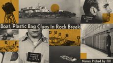 Photo composite illustration of Alcatraz island, Al Capone, prison cells and watchtowers