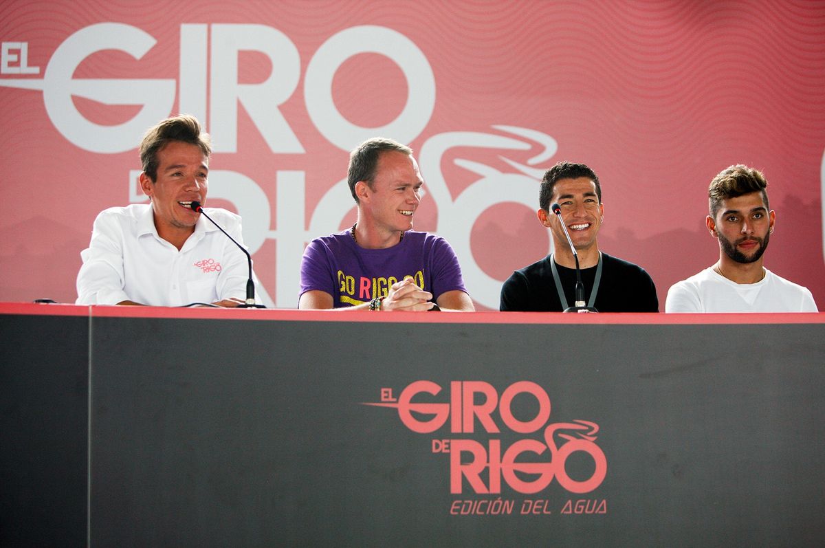Rigoberto Uran with Chris Froome, Sergio Henao and Fernando Gaviria