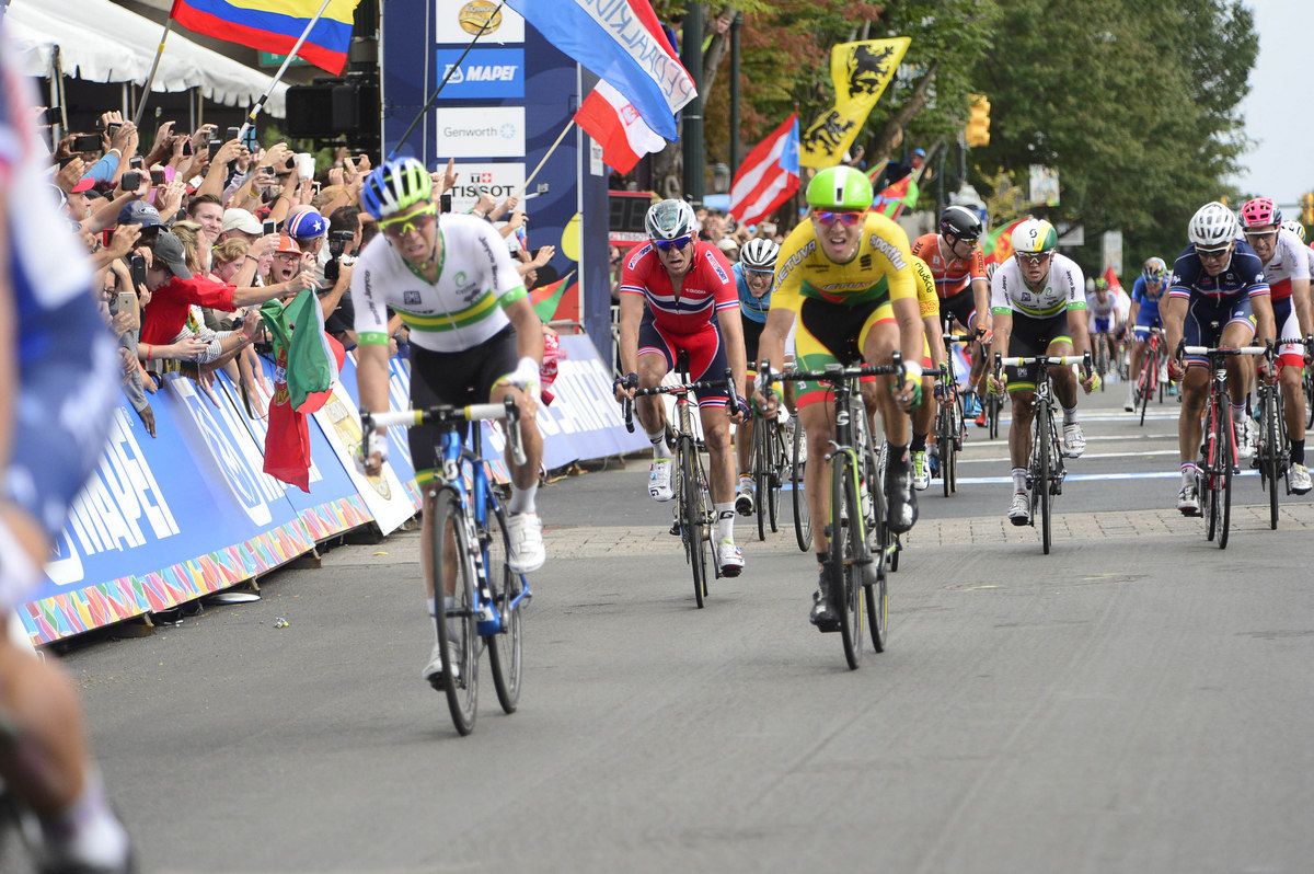 Michael Matthews (Australia) was first across the line after Peter Sagan (Slovakia)