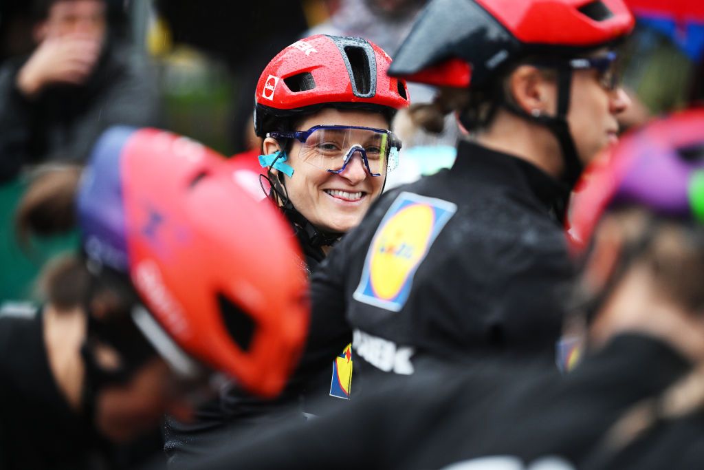 Lizzie Deignan was still smiling despite the rain at the Tre Valli Varesine Women
