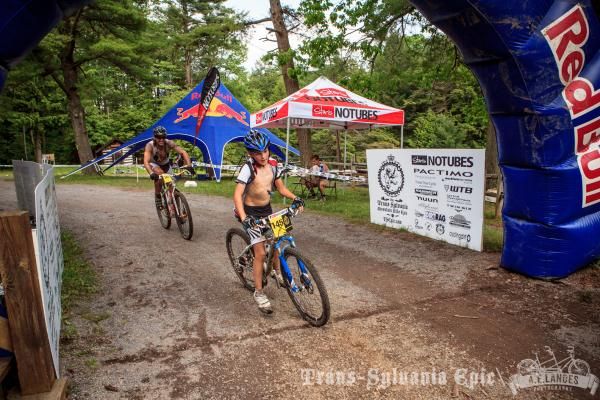 Twelve-year-old Tanner Davis of the CO/VA Connection in the Epic Team category completes his second stage of this year's Trans-Sylvania Epic.