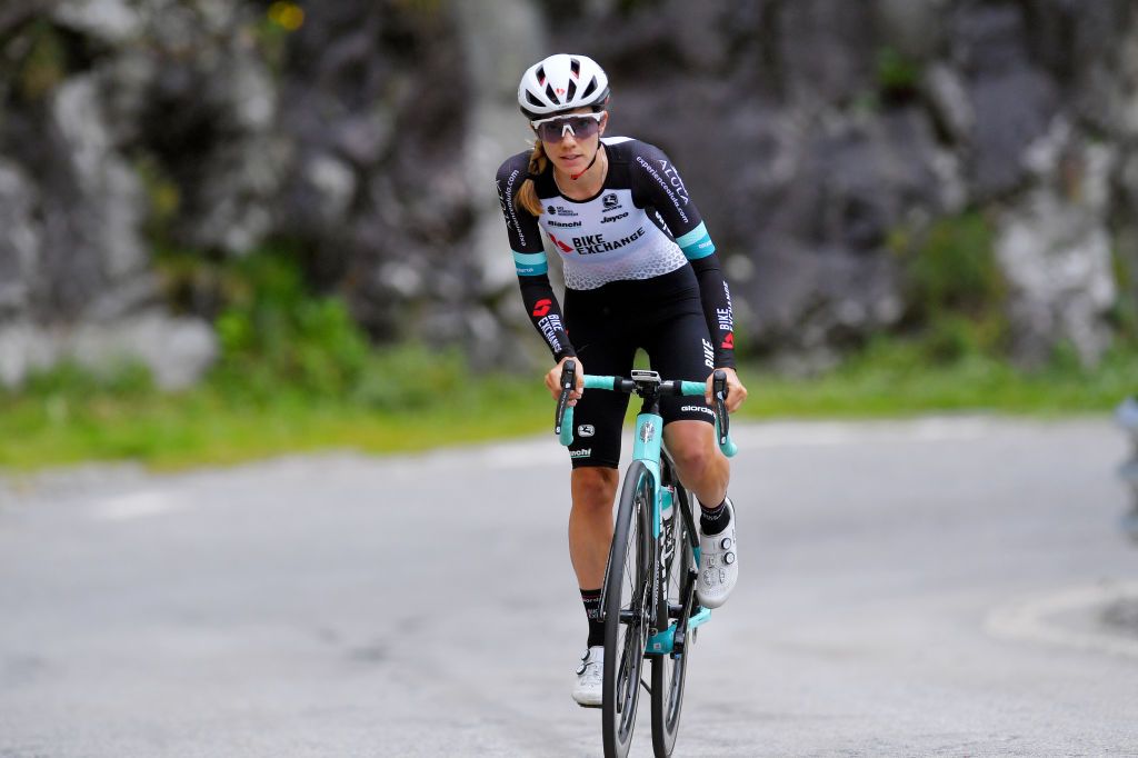 CASCATE DEL TOCE ITALY JULY 05 Ane Santesteban Gonzalez of Spain and Team BikeExchange during the 32nd Giro dItalia Internazionale Femminile 2021 Stage 4 a 112km Individual Time Trial from Fondovalle to Cascate Del Toce 1714m ITT GiroDonne UCIWWT on July 05 2021 in Cascate Del Toce Italy Photo by Luc ClaessenGetty Images