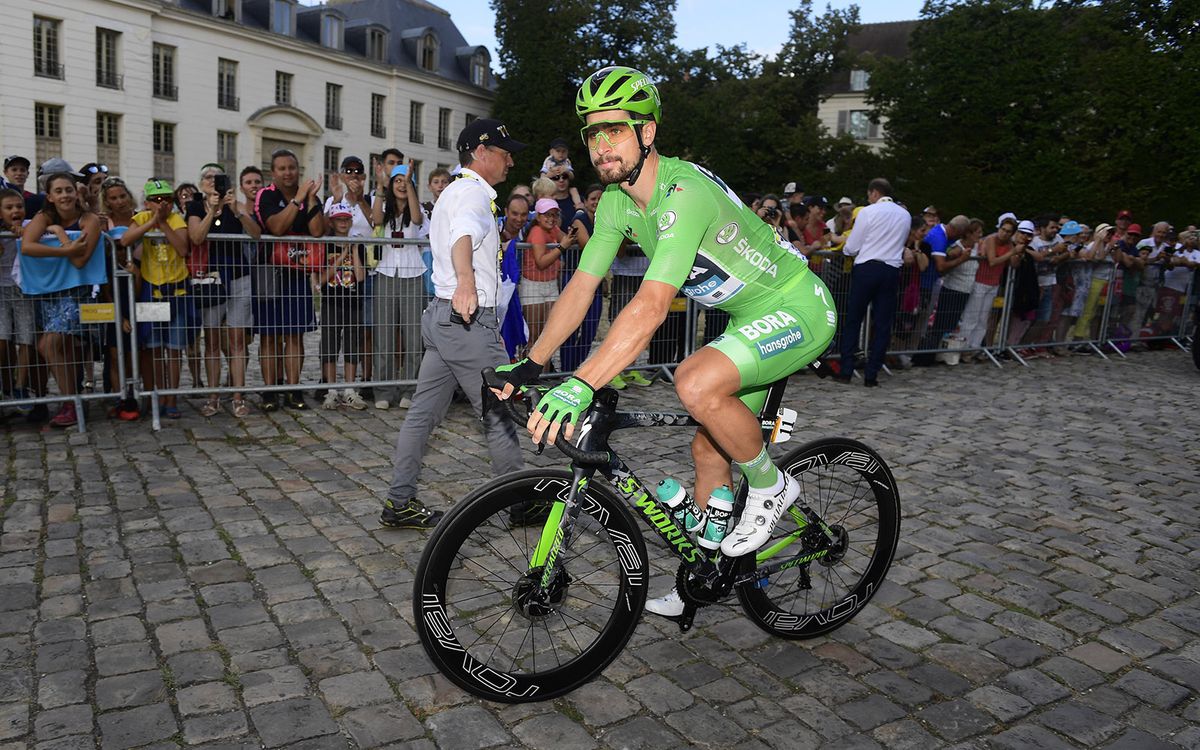 A look at Peter Sagan riding his special Venge ahead of stage 21 of the 2019 Tour de France