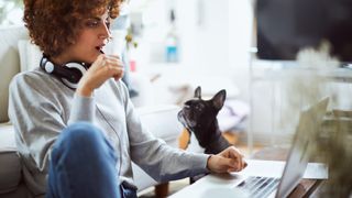 woman working with dog looking on