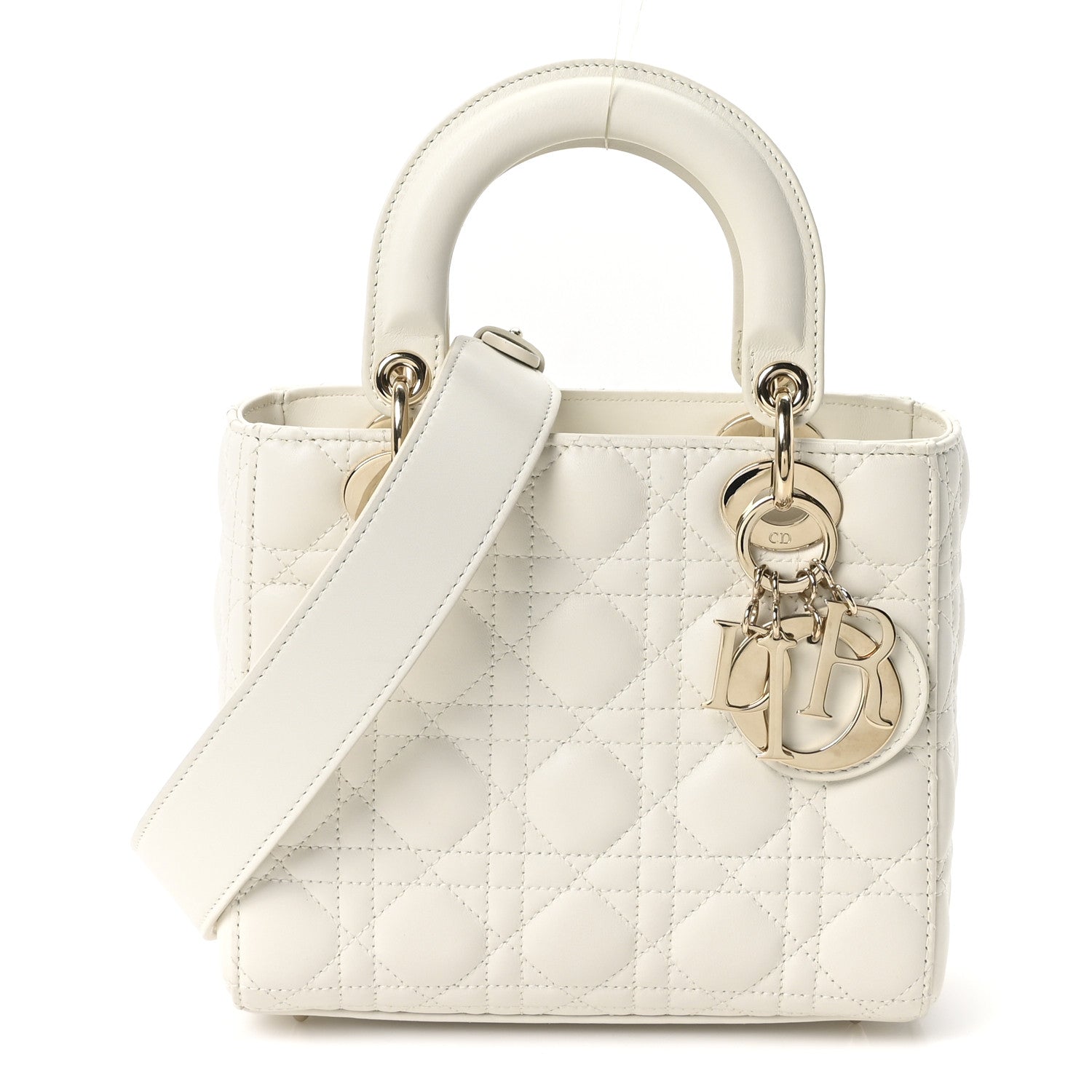 Christian Dior Lambskin Cannage Small My Abcdior Lady Dior White