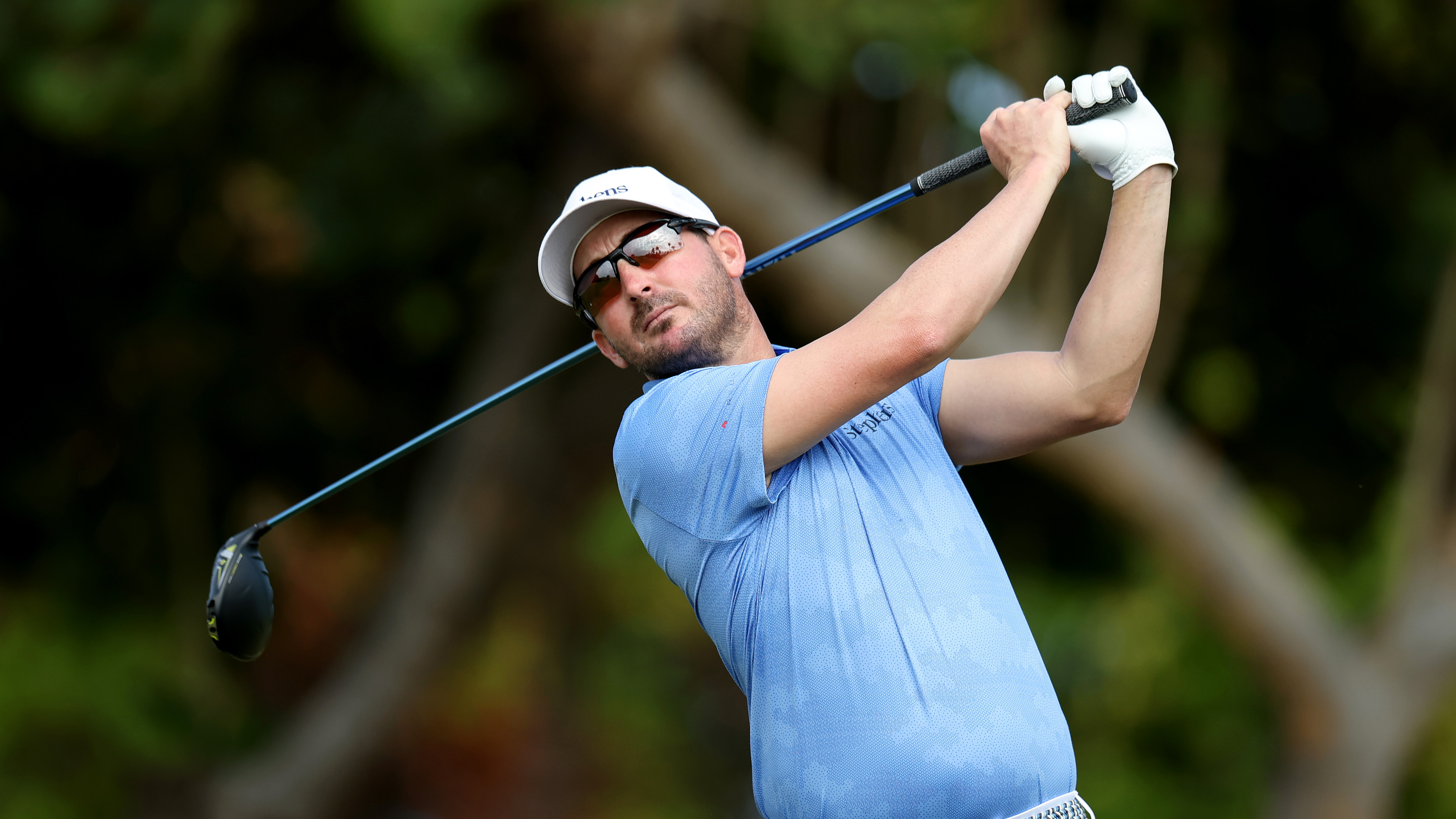 Andrew Landry hits a drive during the first round of the The Bahamas Golf Classic at Atlantis Paradise Island 2025