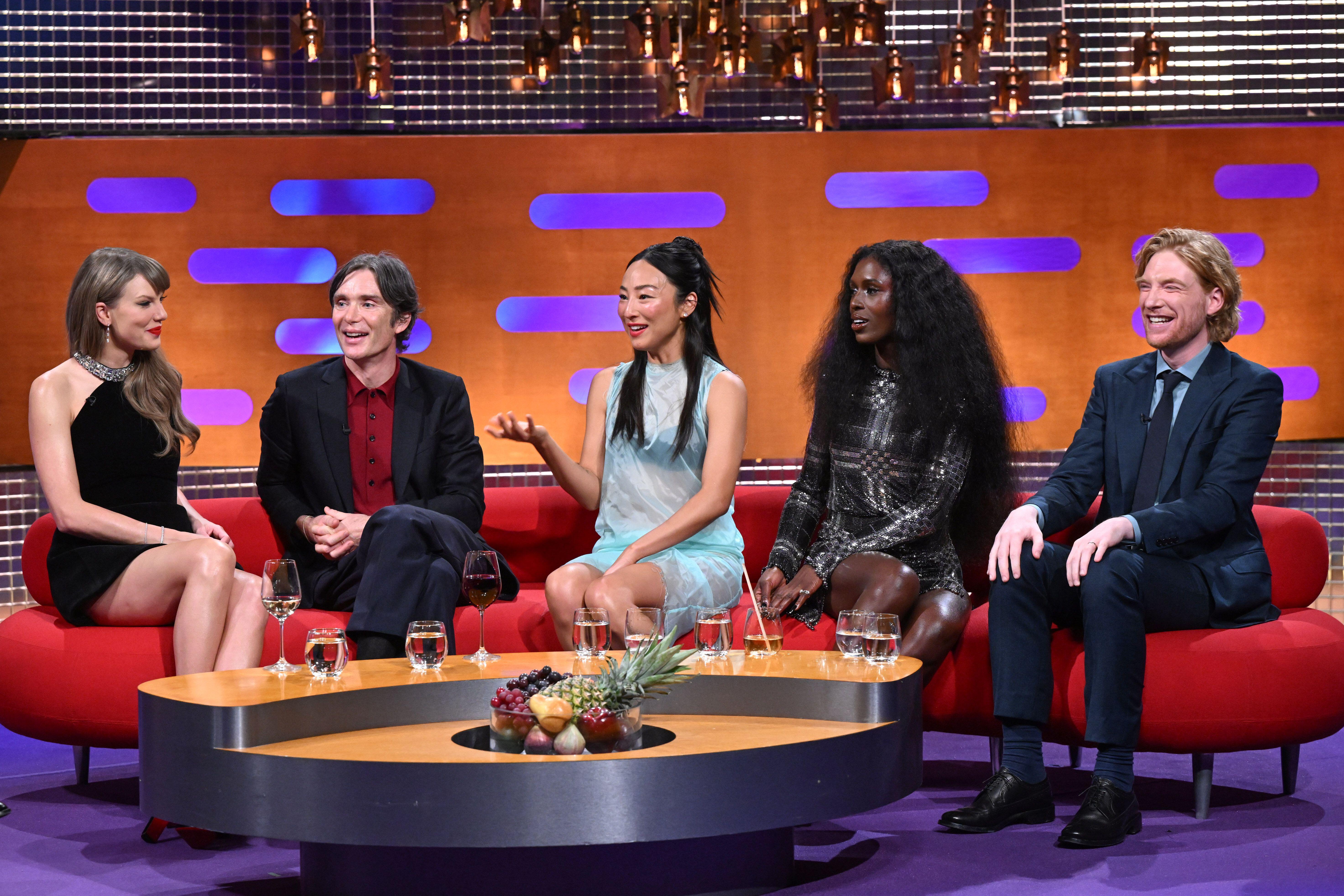 Taylor Swift wears a black minidress on the Graham Norton Show