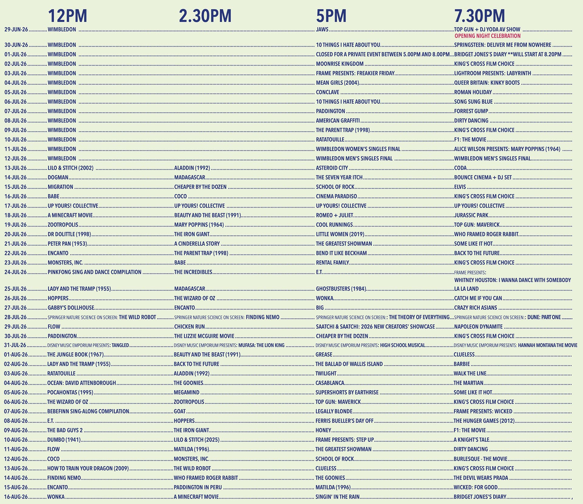Everyman on the Canal's film schedule.
