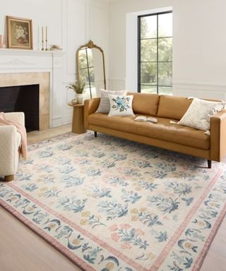 Loloi and Rifle Paper Co. floral rug in a living room