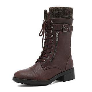 Dream Pairs Women's Winter Lace Up Mid Calf Combat Riding Military Boots