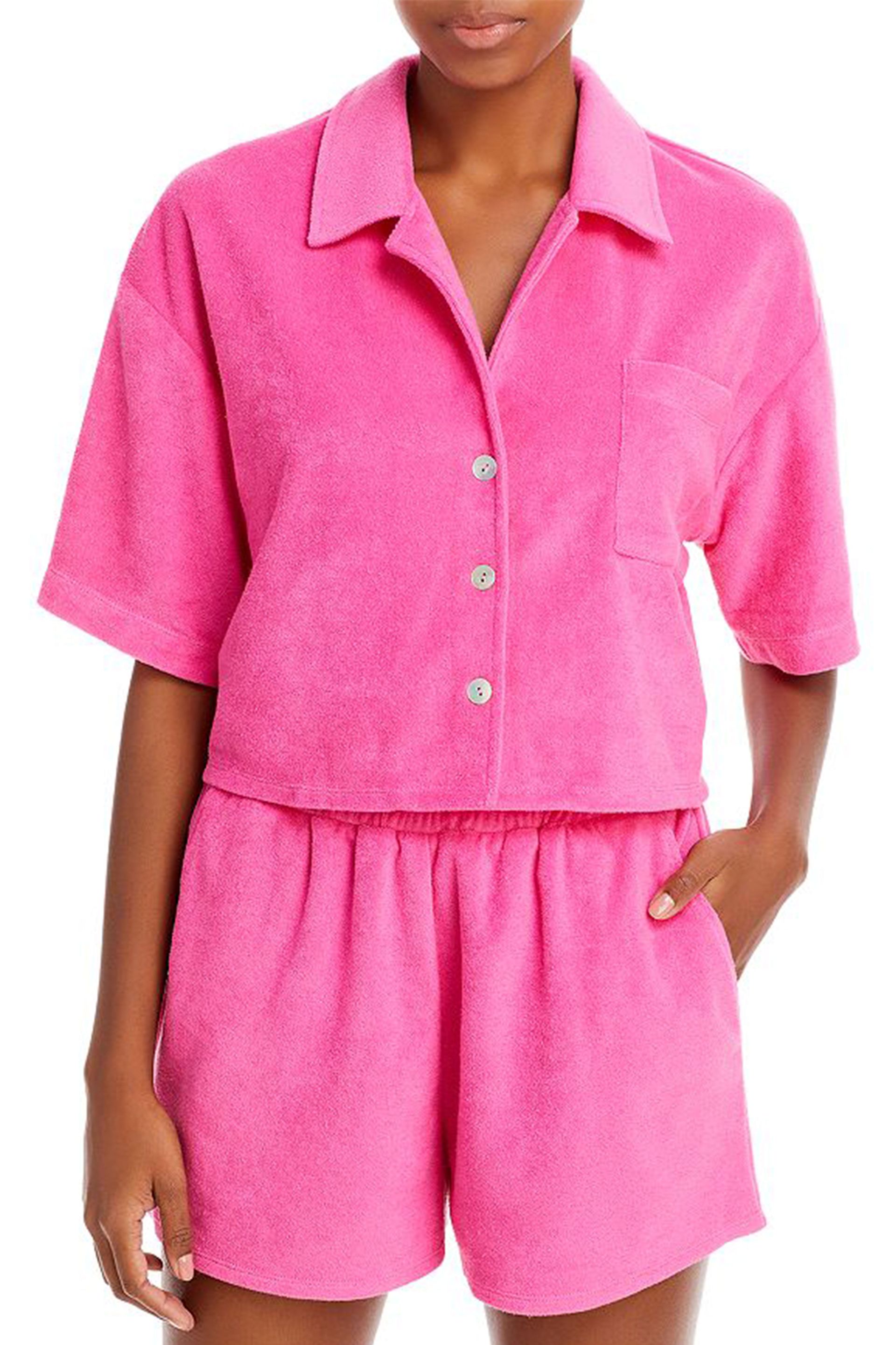 AQUA Swim Cropped Terrycloth Shirt