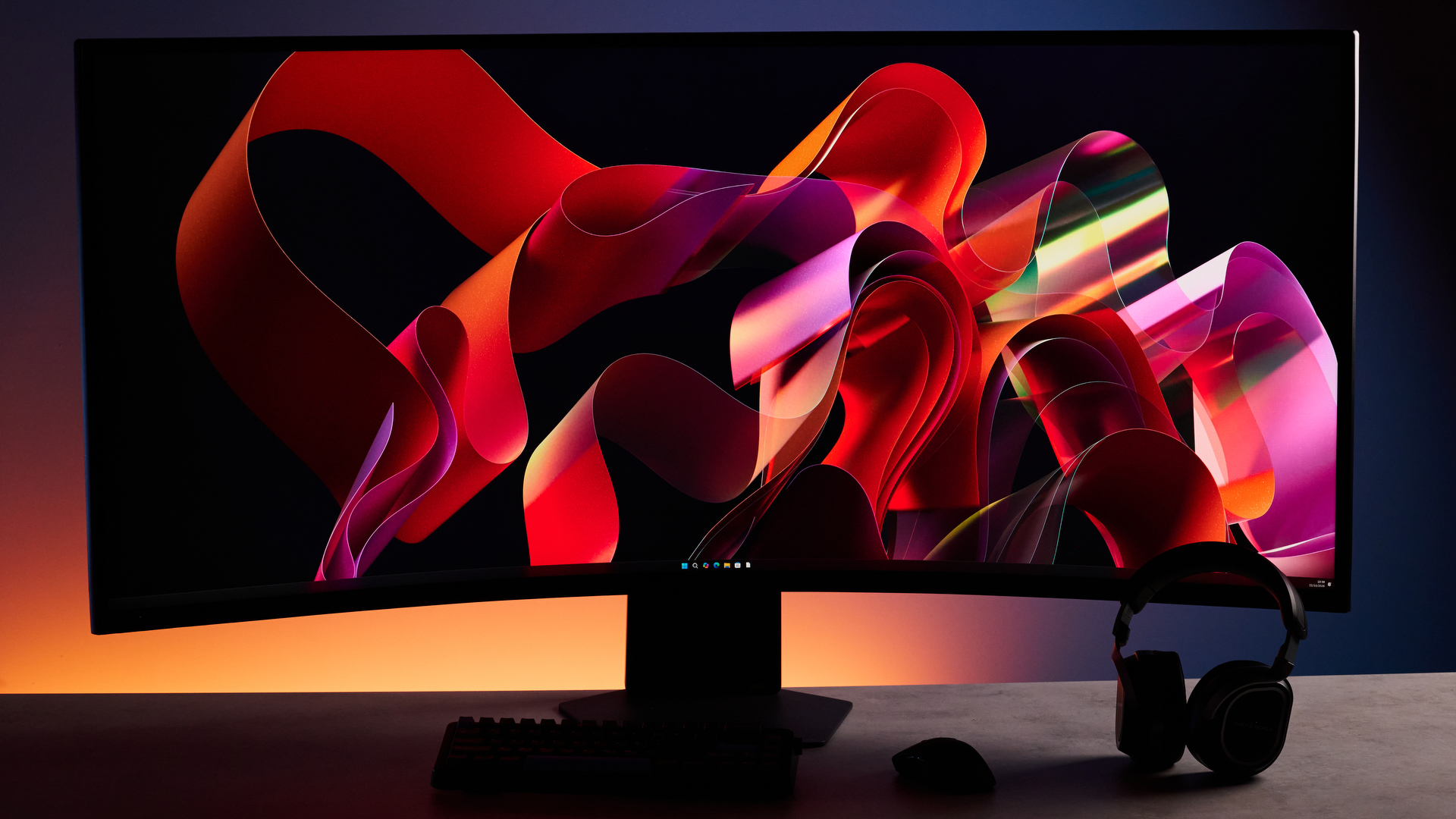 A black LG UltraGear 52G930B ultrawide 5K2K curved monitor