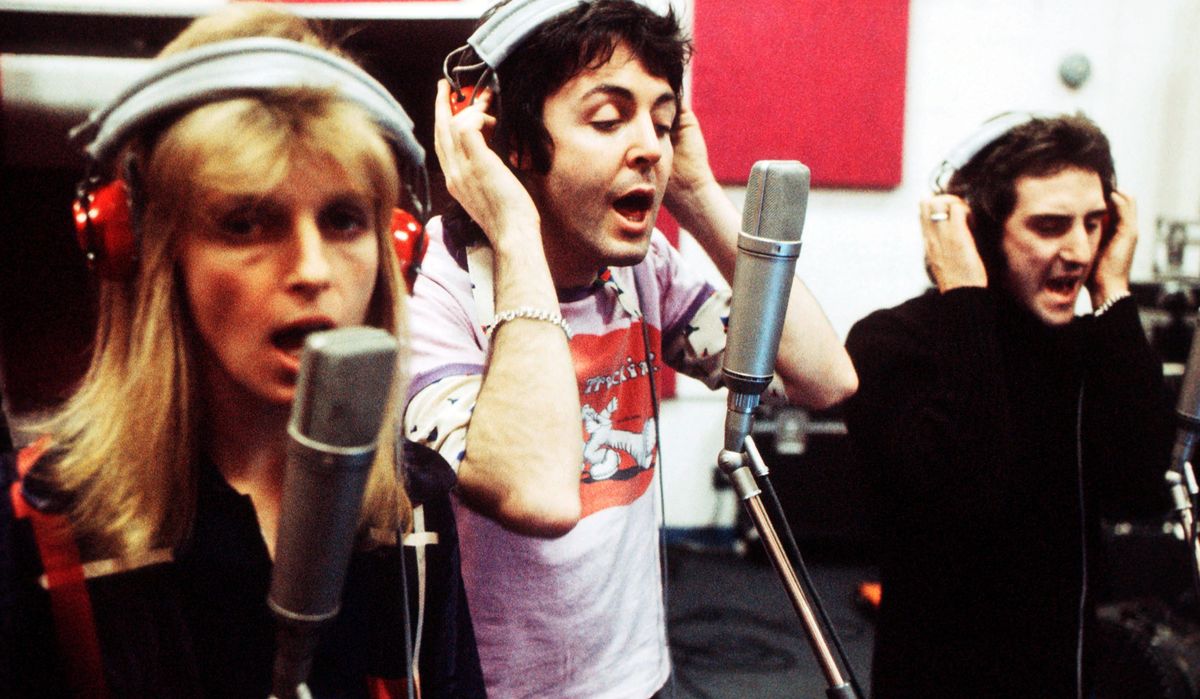 Paul McCartney and Denny Laine of Wings recording in London, England on 21st November 1973