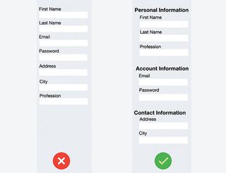 Screenshot compares two forms - one with fields in an odd order, one with headings explaining field groupings, ordered logically