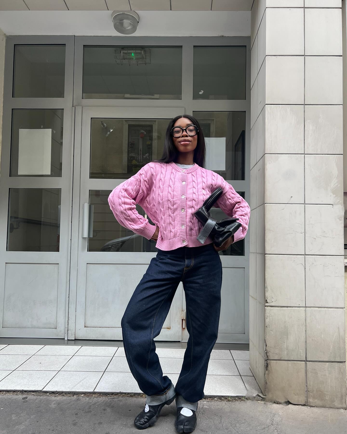 @aude_julie wearing colored T-shirts under sweaters