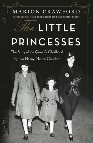 the little princesses by marion crawford book cover featuring young queen elizabeth margarate and their nanny walking in a row 