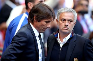 Lukaku is relishing player under Conte (left) but believes Mourinho (right) could have achieved more at United with the right players
