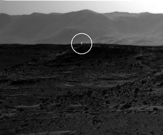 A bright flash of light appears to be visible in this image taken by the right-side navigation camera on NASA's Mars rover Curiosity on April 3, 2014.