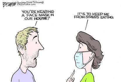 Editorial Cartoon U.S. wear mask inside stops stress eating