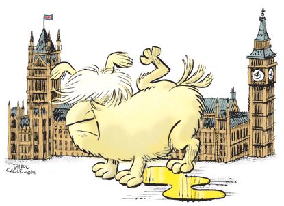 Political Cartoon World Boris Johnson Urinates UK Parliament Brexit