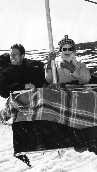 Princess Margaret and Antony Armstrong Jones riding on a Ski Lift at Cairngorm in Scotland in 1965