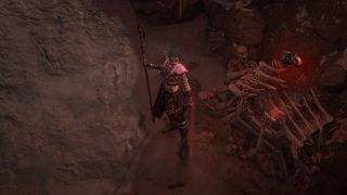 Diablo 4 Helltides - a sorcerer is standing next to a tortured chest during a Helltide event